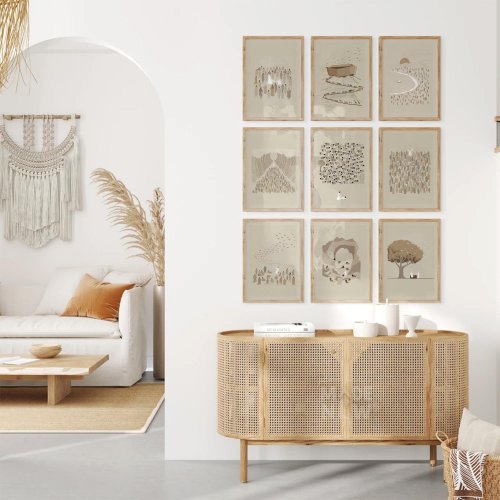 Set of 9 Christian Wall Art, Christian Modern Bible Art, Bible Sketches, Jesus Christian Gift, Framed Print Art Gallery Scripture Home Decor