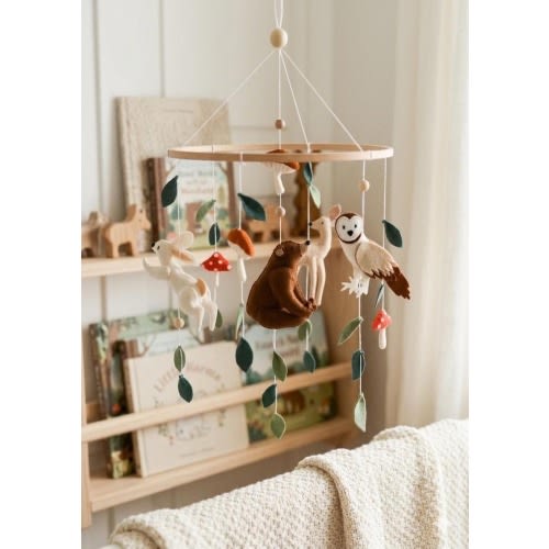 Mobile woodland - Crib baby mobile neutral - Fairytale woodland boho nursery mobile - Mushroom mobile