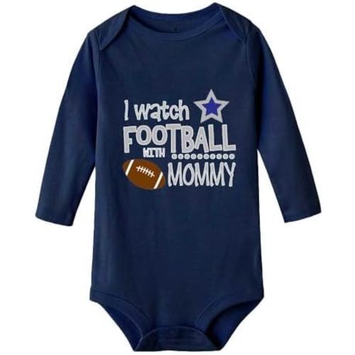 Watch Football with Mommy Cowboys Fans Baby Clothing Long Sleeve Baby Bodysuits
