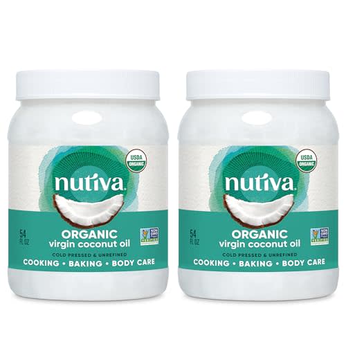 Nutiva Organic Coconut Oil 54 fl oz, Cold-Pressed, Unrefined Cooking Oil, Natural Hair Oil, Skin Oil, Massage Oil, USDA Organic, Extra Virgin Coconut Oil (Aceite de Coco) (Pack of 2)
