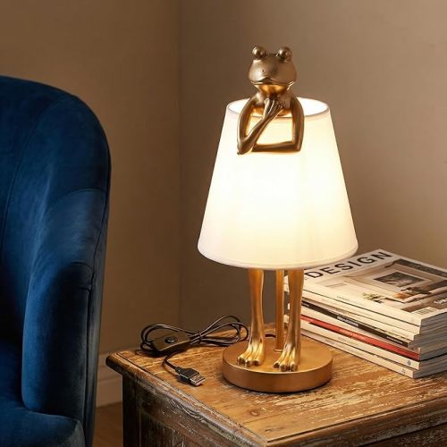 Frog Table Lamp, 12W E12 Base Candelabra Light Bulb, 3-Way Color Changing Warm, Cool, Daylight, Resin & Metal & PVC Material, Black Desk Lamp for Bedroom, Room Decor