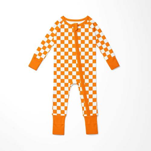 Orange & White Checkerboard Zip Pajama