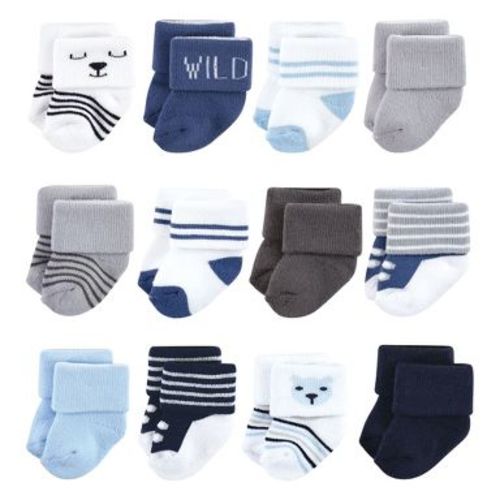 Hudson Baby Infant Boys Cotton Rich Newborn and Terry Socks, Bear Boys 12Pk, 0-6 Months