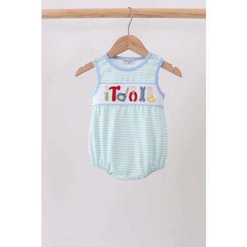 Blue Tool Smocked Stripe Bubble – HoneyBean