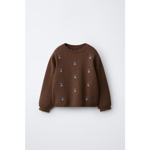 EMBROIDERED KNIT SWEATER - Brown | ZARA United States