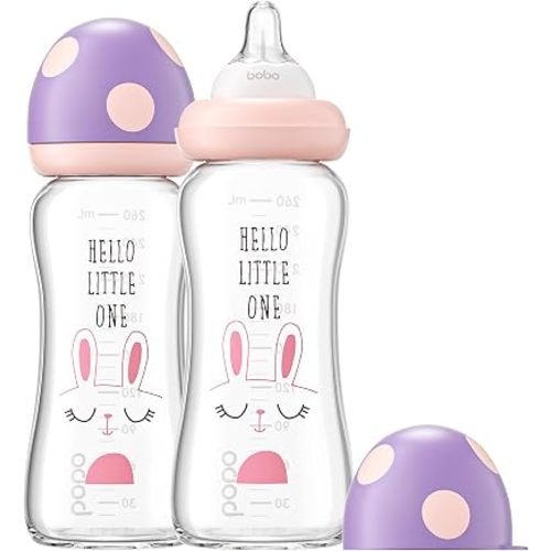 YOHKOH Natural Glass Baby Bottles, 8.8oz Purple 2‑Pack