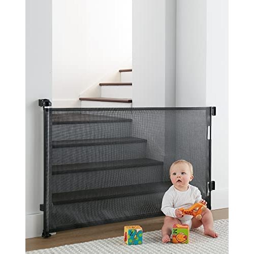 Cumbor 0-55” Retractable Baby Gate for Stairs, Mesh Dog Gate for The House, Black Child Gate, 33” Tall Stair Gates for Kids or Pets, Space Saving Pet Gate for Indoor/Outdoor(Black)
