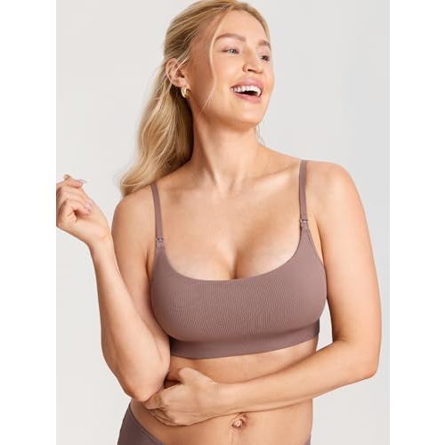 MOMANDA Ribbed Nursing Bras for Breastfeeding Soft Lift Maternity Sleep Bra Wireless Seamless Comfy Bralettes