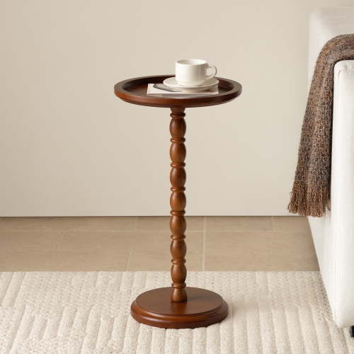 Hearthlight Home Round Side Table, Small Drink Table End Table with Solid Wood Leg for Living Room Bedroom Office,Brown,12inch