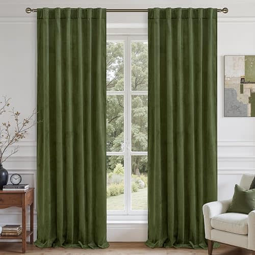 Sage Green Velvet Curtains 84 Inch Length for Living Room, 2 Panels