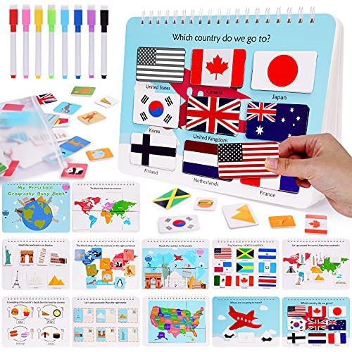 HAN-MM Preschool Montessori Toys World Map Toddler Toys for Kids Learning Toys Busy Board Busy Book Toddler Learning Binder Sturdy for Toddlers Book Activity Educational