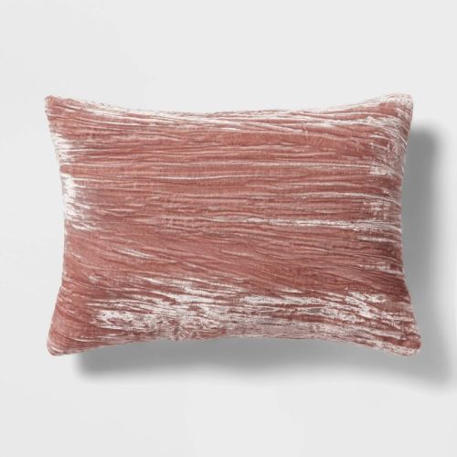 14"x20" Luxe Velvet Oblong Decorative Pillow Mauve - Threshold™: Indoor Polyester Fiber Filled, Knife Edge Design