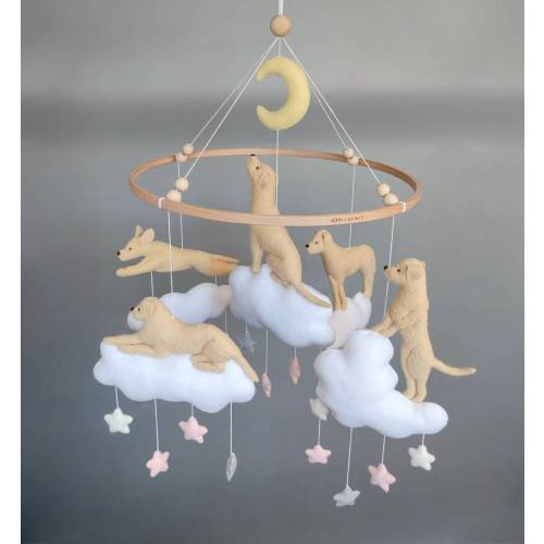 Yellow labrador mobile baby nursery decor, custom dog baby mobile, sewed crib hanging white lab, mom to be shower gift, labrador dog mobile