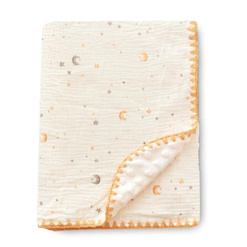 Baby Neutral Muslin Thick Blanket Double Layer Soft Crib Bedding 40x40 inch Throw Blanket Stars Design