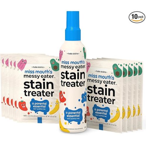 Miss Mouth's Messy Eater Stain Treater Spray - 4oz & 10 Wipes Stain Remover - Newborn & Baby Essentials - No Dry Cleaning Food, Grease, Coffee Off Laundry, Underwear, Fabric - 10 wipes and spray set