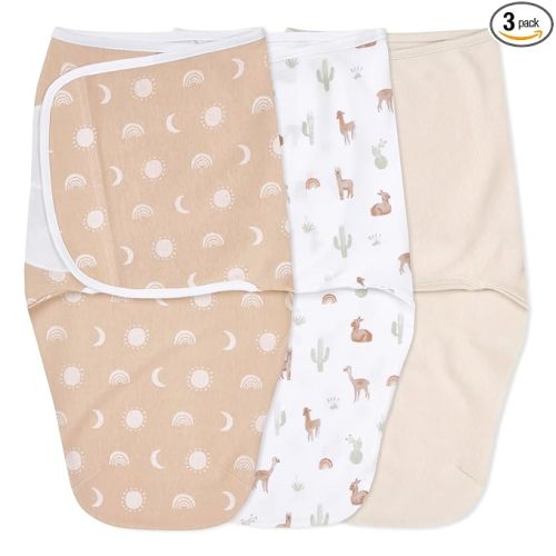 aden + anais Easy Swaddle Wrap, Newborn Wearable Swaddle Blanket, Adjustable Fasteners, 100% Cotton, 3 Pack, 0-3 Months, Desert Sun
