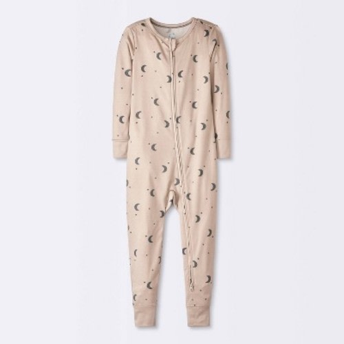 Toddler Stars and Moon Smooth Jersey Snug Fit Union Suit - Cloud Island™ Brown 12M: Recycled Polyester, Spandex, Midweight, Long Sleeve