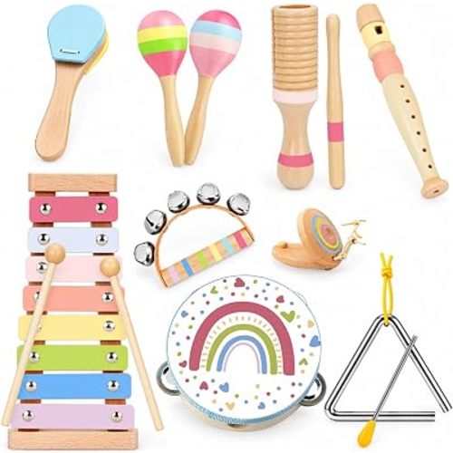 Juego de instrumentos musicales para niños, juguetes Montessori de madera