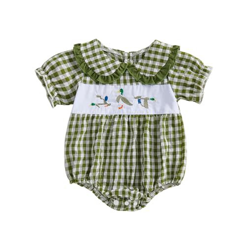 Giraropa Newborn Baby Girl Clothes Summer Smocked Bubble Romper Bodysuit Embroidery Short Sleeve Onesie Cute Infant Outfits