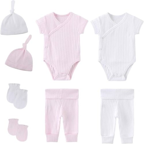 Solid Unisex Baby Boy Girl Layette Sets 8 pack Cotton Comfort Infant Clothes New Born Outfit