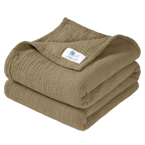 lulumoon Muslin Baby Blanket for Boys: 4-Layer Soft Cotton Toddler Blanket for Daycare - Lightweight Crib Bedding for Stroller & Travel 47"x47"(Olive)