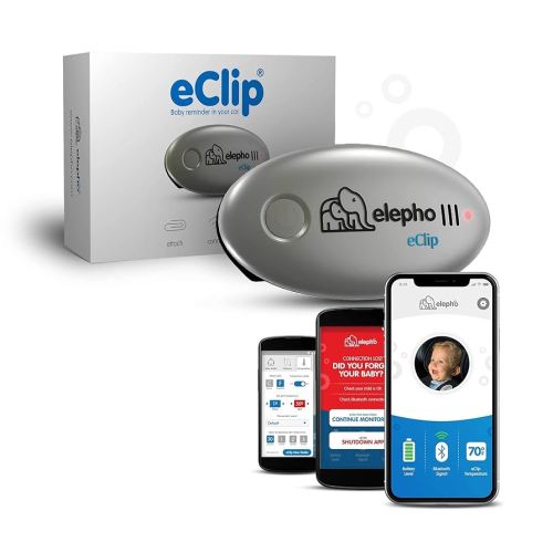 Elepho eClip Baby Safety Reminder for Car | Easily Attaches to Infant Car Seat, Seat Belt or Diaper Bag | Smartphone App Sends Automatic Alerts via Bluetooth for Temperature & Proximity Warnings