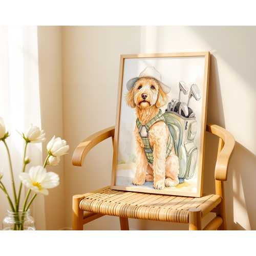 Goldendoodle Golf Art, Nursery Wall Decor, Dog Playing Golf Print, Digital Download for Kids Room