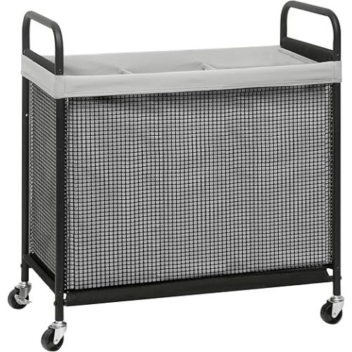 STORAGE MANIAC Rolling Laundry Hamper with Wheels 3-Section Laundry Sorter Rolling Laundrys Basket on Wheels with Removable Bag Clothes Hamper Laundrys Organizer Cart Bathroom Bedroom 120L Grey