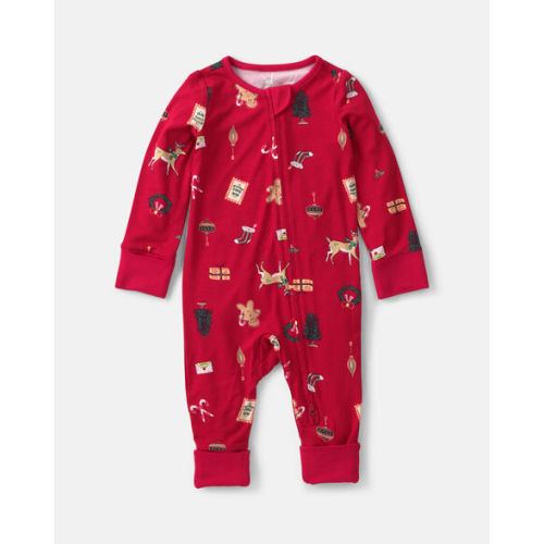 Baby Christmas PurelySoft™ 2-Way Zip Sleep & Play Pajamas - Red | Carter's