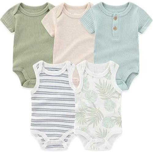Kiddiezoom Newborn Baby Bodysuit Short-Sleeve Rompar Clothing Set 5-Piece