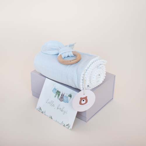 JBØRN Organic Muslin Swaddle Blanket & Teether Gift Set