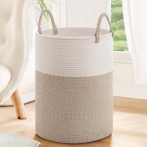 Large Laundry Hamper, 58L Tall Laundry Basket, Baby Nursery Hamper for Blanket Storage, Clothes Hamper for Laundry in Bedroom,15 x 20 inches, Light & Brown