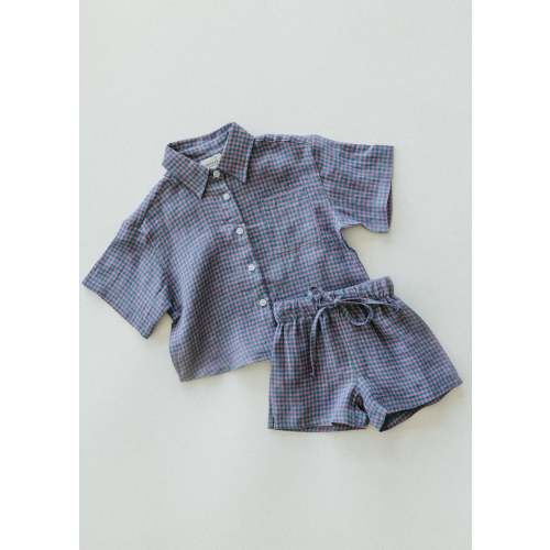 Linen Button Up Set- Gingham Plum & Sea – Fostered Collection