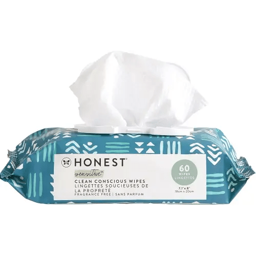 The Honest Company Clean Conscious Unscented Wipes | Over 99% Water, Compostable, Plant-Based, Baby Wipes | Hypoallergenic for Sensitive Skin, EWG Verified | Balance Blues, 60 Count