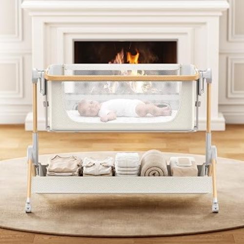 ANGELBLISS Baby Bassinet, One-Click Folding Bedside Bassinet with Carry Bag