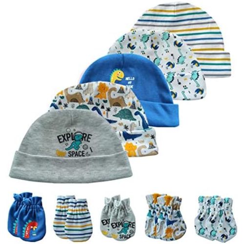 Kiddiezoom Newborn Baby Cap and Mitten Bundle Baby Hats and Mittens Baby Gloves Sets