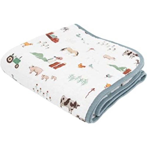 Little Unicorn Muslin Quilt Blanket | 100% Cotton Soft Multi-Layered Muslin Fabric | Toddler & Baby Blanket | 47”x47” | for Nursery, Crib, Shower Gifts (Farmyard)