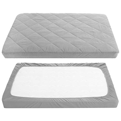 TILLYOU Cloudy Soft Pack and Play Sheet Quilted, Breathable Thick Play Yard Playpen Sheets, 39’’27’’5’’ Fit Mini/Portable Crib Mattress Pad Pack N Play Mattress Pad, Charcoal Gray