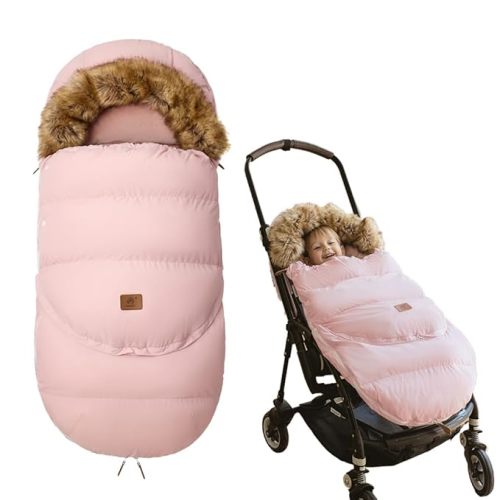Fairy Baby Winter Cold Universal Stroller Bunting Bag for Baby Toddler-Waterproof Windproof Car Seat Cover Stroller Footmuff - Dog Outdoor Sleeping Bag with Oversized Fur Collar (Pink)