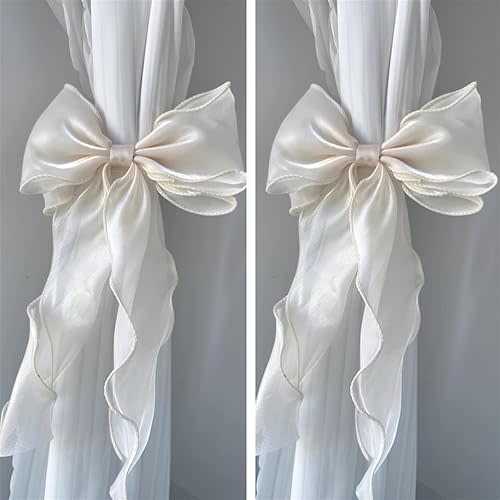 2 Pack French Silky Bow Curtain Tiebacks, Elegant Lace Ribbon for Curtains Decorative Rope Accessories Home Décor (Pink,2)