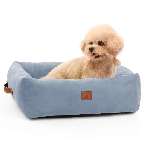 Looyn 25In Dog Bed for Small Medium Sized Dogs - Washable Rectangle Puppy Bed for Indoor Outdoor, Cozy Pet Bed with Support Pillow & Non-Slip Bottom(Blue, Medium)