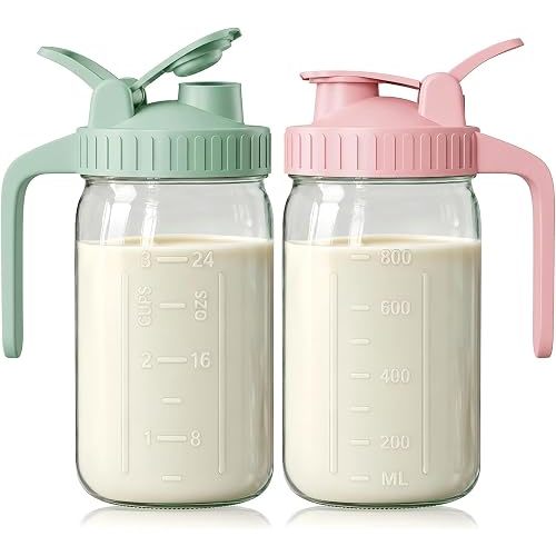 32 oz Breast Milk Pitcher, Glass Mason Jar Pitcher with Lid
