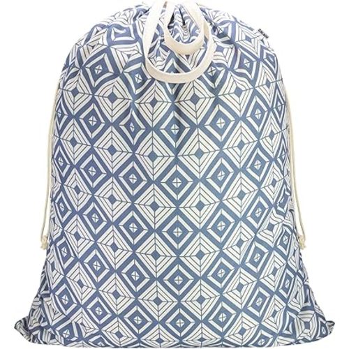 Canvas Laundry Bag 33"Wx 35"H, Thick Canvas Laundry Bag with Handles & Drawstring, Extra Large Heavy Duty Washable Basket Liner Hamper Liner Storage Sack (Geometry Blue)