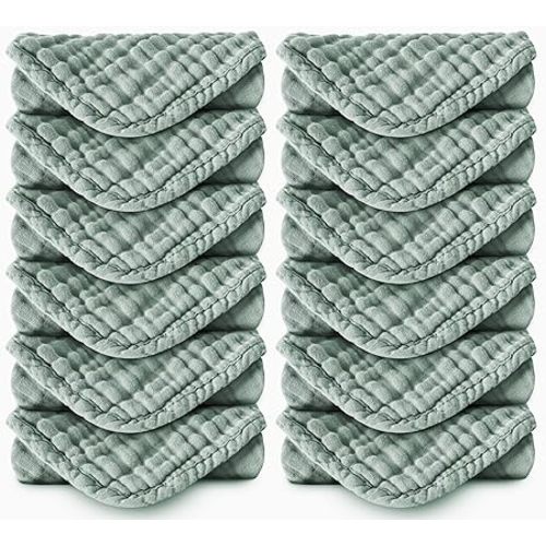 Spotted Play Muslin Burp Cloths 100% Cotton Large 20''x10'' Extra Soft and Absorbent Baby Wash Cloths Spit Up Rags - Baby Burping Cloth for Boys Girls Items(12 Pack Green)