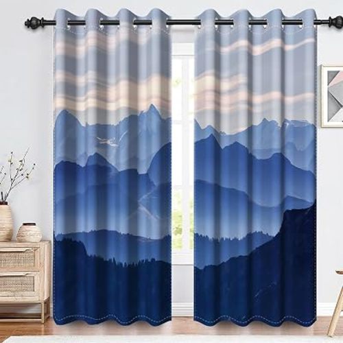 26x54 Inch Mountain Forest Blackout Curtains for Bedroom Abstract Curtain