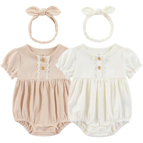Ruliby Baby Girl Bodysuit Bubble Romper White Infant Clothes Set 6-9 Months