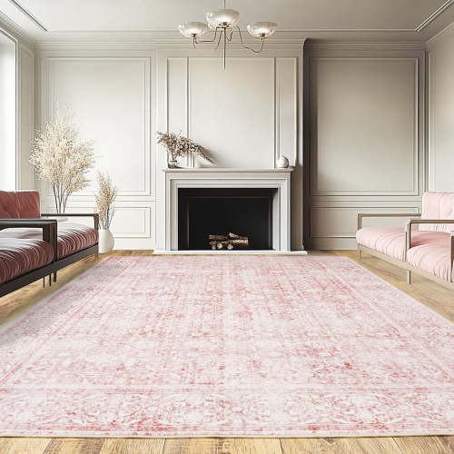 Bedroom rug for Light Pink area rug 6x9 Aesthetic Cute Boho Floral Feminine Soft Faux Wool Machine Washable Carpet Area Rugs for Kids Room Playroom Office decoration Independence