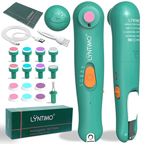 Rechargeable Baby Nail Clippers, Lyntimo Baby Nail Trimmer Electric Nail File Grinder w/ 15 Pads - Dual Controllable Lights, 4 Speeds, Silent Motor for Newborn Infant Toddler Nap-Time Trimming (Green)