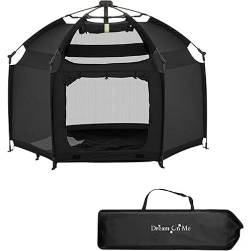 Dream On Me Pop-Up Children Playpen, Instant One-Hand Open & Fold, Breathable Mesh Sides, Zipper Security Gate & Travel Carry Bag, Compact Indoor/Outdoor Baby Play Yard with Canopy - Black