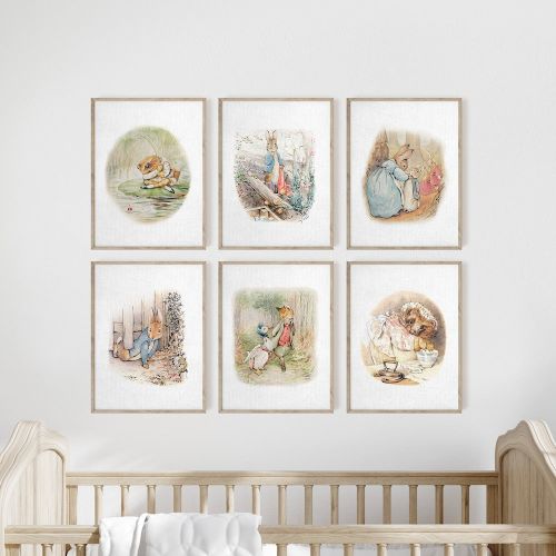 Set of 6 Classic Beatrix Potter Prints, Peter Rabbit, Vintage Bunny Nursery Wall Art, Neutral Art, Rabbit Art Print, Baby Shower Gift #2